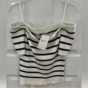 off the shoulder sweater New with Tags white and Navy size Medium